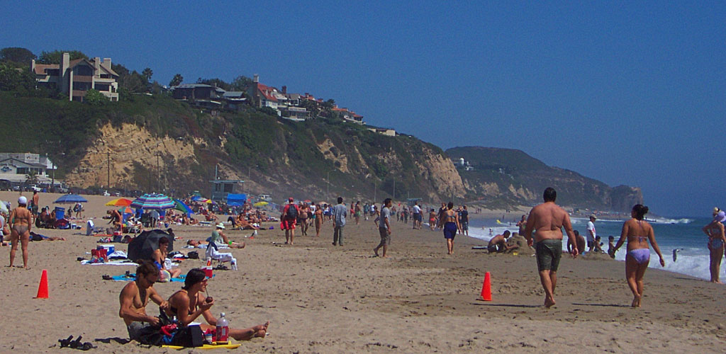 ZUMA BEACH, CALIFORNIA, USA - Lifeguard watching swimmers on Zuma